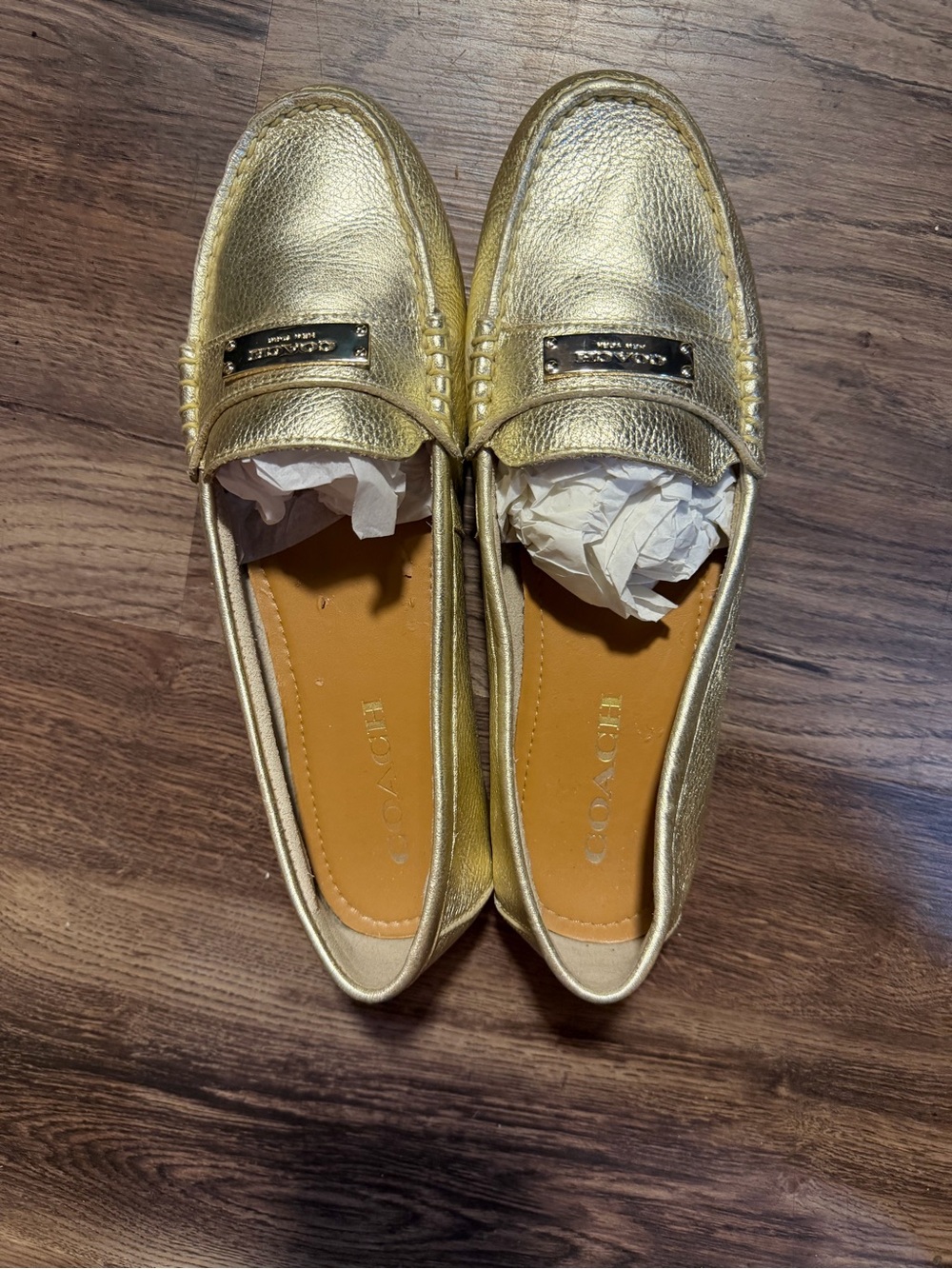 Coach Metallic Gold Leather Loafers